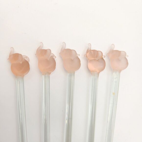 Vintage Pier One Pink Elephant Cocktail Swizzle Sticks Lot of 10 90s Blown Glass - Picture 5 of 9